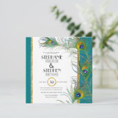 Invitation Carré Gold Peacock Feather Typographie moderne (Debout devant)