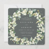 Invitation Carré Green Snowberry+Eucalyptus Wreath Mariage (Devant)
