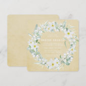 Invitation Carré Jaune + Blanc Floral Wreath Brunch de Pâques (Devant / Derrière)