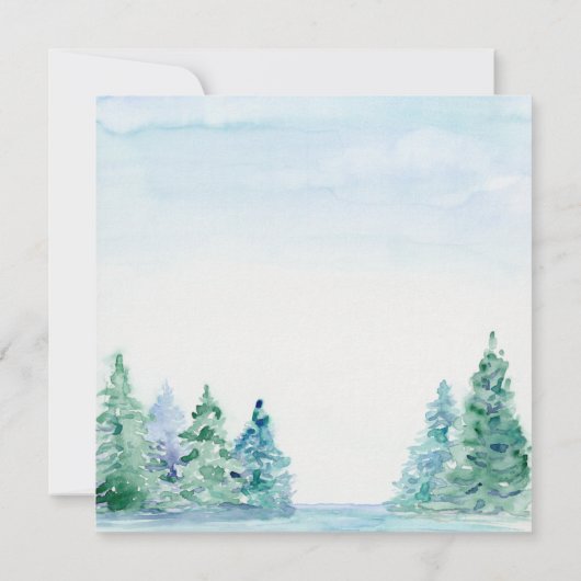 Invitation Carré Lakeside Mountain Pine Tree Mariage extérieu (Dos)