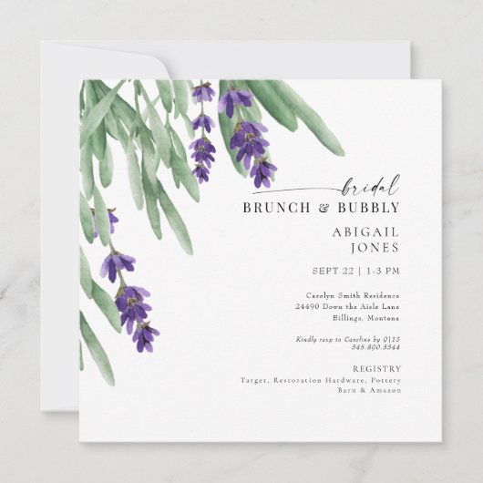 Invitation Carré Lavender Bridal Brunch & Bubbly Douche (Devant)