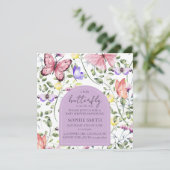 Invitation Carré Lavender Fluttering Butterfly Green (Debout devant)