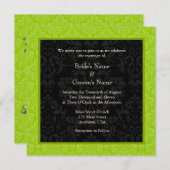Invitation Carré Lime Greeen Damask Monogramme Mariage Invite (Devant / Derrière)