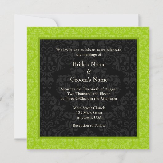 Invitation Carré Lime Greeen Damask Monogramme Mariage Invite (Devant)
