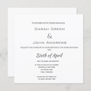 Invitation Carré Mariage blanc simple et élégant