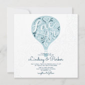 Invitation Carré Mariage bleu clair Love Lettré à la main (Devant)