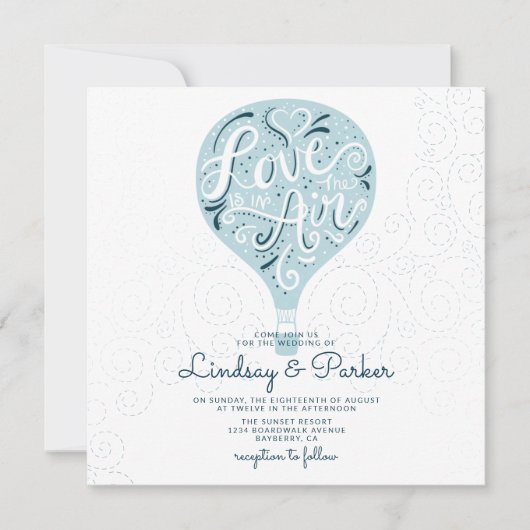 Invitation Carré Mariage bleu clair Love Lettré à la main (Devant)