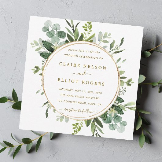 Invitation Carré Mariage Botanique Gold Greenery