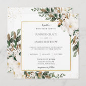 Invitation Carré Mariage chic Magnolia Floral Greenery (Devant / Derrière)
