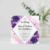 Invitation Carré Mariage d'aquarelle violet floral enchanté (Debout devant)