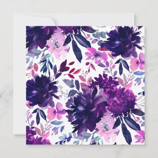 Invitation Carré Mariage d'aquarelle violet floral enchanté (Dos)