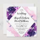 Invitation Carré Mariage d'aquarelle violet floral enchanté (Devant)