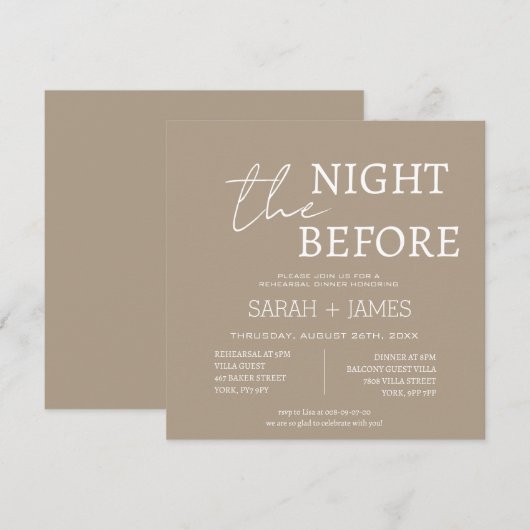 Invitation Carré Mariage de la répétition blanche Taupe moder (Devant / Derrière)