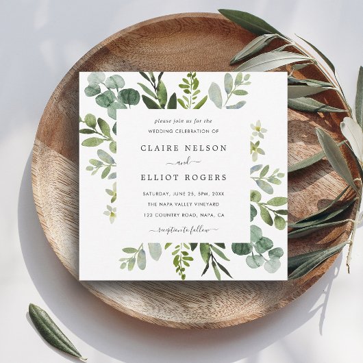 Invitation Carré Mariage Eucalyptus Green Foliage