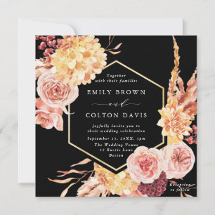 Invitation Carré Mariage Floral Burgundy Terracotta Gold