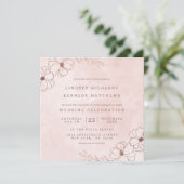 Invitation Carré Mariage floral rose et Rose (Debout devant)