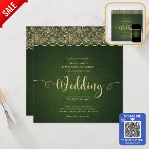 Invitation CARRÉ Mariage Imprimé Vert Or Broderie ou TÉLÉCHAR