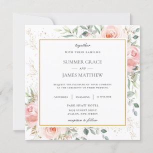 Invitation Carré Mariage rose pâle rose pâle