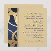 Invitation Carré Marine Faux Gold Déco Design (Devant / Derrière)