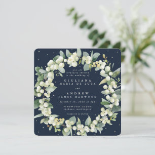 Invitation Carré Marine Snowberry+Eucalyptus Wreath Mariage