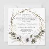 Invitation Carré Moderne Anémone Twig Fern Eucalyptus Wreath (Devant)