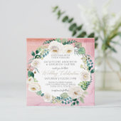 Invitation Carré Moderne Blush en Rose Blanche Eucalyptus Wre (Debout devant)