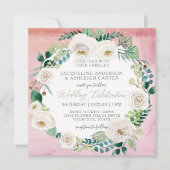 Invitation Carré Moderne Blush en Rose Blanche Eucalyptus Wre (Devant)