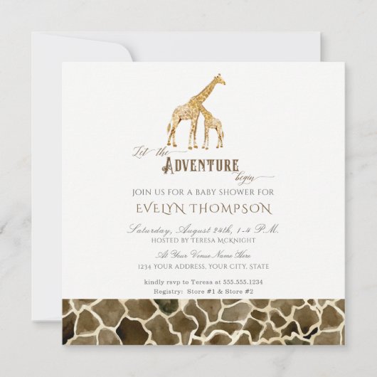 Invitation Carré moderne Safari aventure Baby shower Giraffe (Devant)