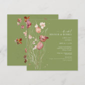 Invitation Carré Moss Green Bridal Brunch d'automne et bulle (Devant / Derrière)