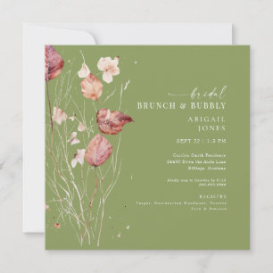 Invitation Carré Moss Green Bridal Brunch d'automne et bulle