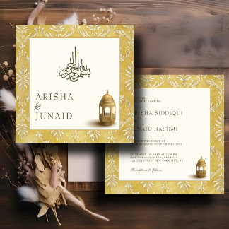 Invitation Carré musulman de la Royal Dorée Damask Mariage