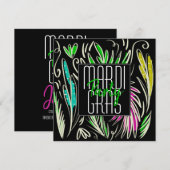 Invitation Carré noir rose botanique dessiné à la main Mardi  (Devant / Derrière)