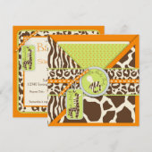 Invitation Carré orange d'invitation de garçon de safari (Devant / Derrière)
