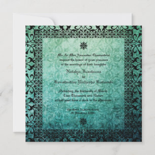Invitation Carré Ornate Green Damask Mariage gothique Invitat