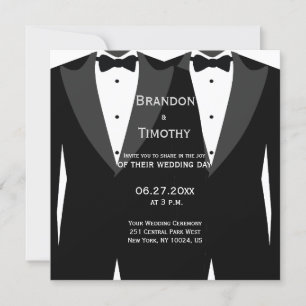 Invitation Carré Personnalisé Noir Et Blanc Mariage Gay Invit
