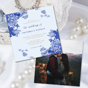 Invitation Carré photo bleu clair rustique Floral Mariage