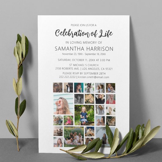 Invitation Carré Photo Collage Funérailles Célébration de la