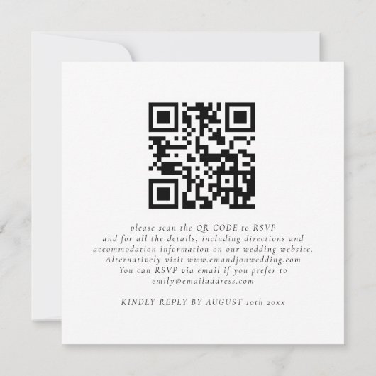 Invitation Carré photo de code QR de script moderne Mariage (Dos)