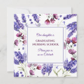 Invitation Carré Purple Aquarelle Fleurs Graduation (Devant)
