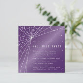 Invitation Carré Purple Sparkling Spider Web Halloween Party (Debout devant)