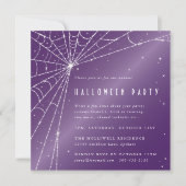Invitation Carré Purple Sparkling Spider Web Halloween Party (Devant)