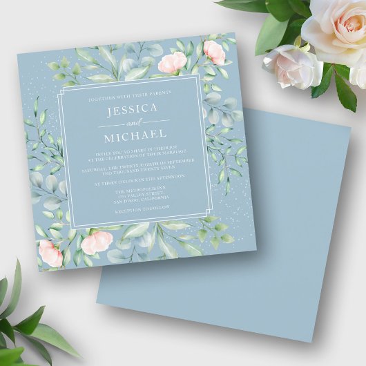 Invitation Carré  Rose Dusty Blue  Mariage