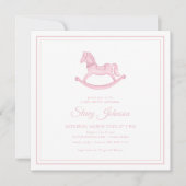 Invitation Carré Rose Rocking Horse Girl Baby shower Invitati (Devant)