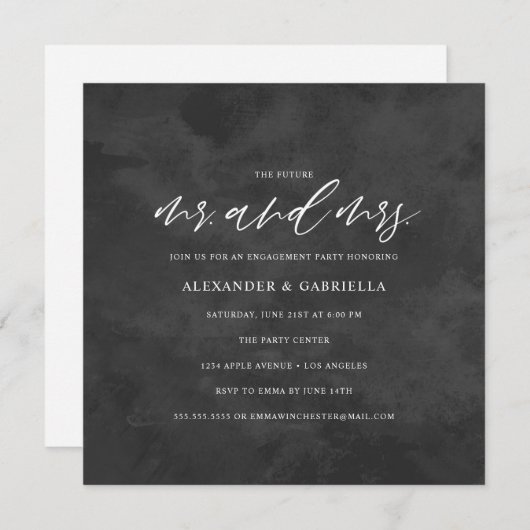 Invitation Carré Script Futur M & Mme Engagement Party (Devant / Derrière)