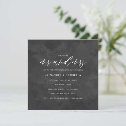 Invitation Carré Script Futur M & Mme Engagement Party (Debout devant)