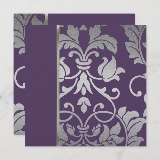 Invitation Carré Silver Damask (Devant / Derrière)