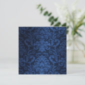 Invitation Carré Simple Navy Damask Shimmer (Debout devant)