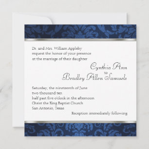 Invitation Carré Simple Navy Damask Shimmer