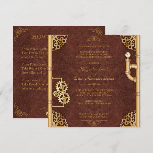 Invitation Carré Steampunk (Devant / Derrière)