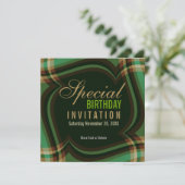 Invitation Carré Tartan Vert Or (Debout devant)